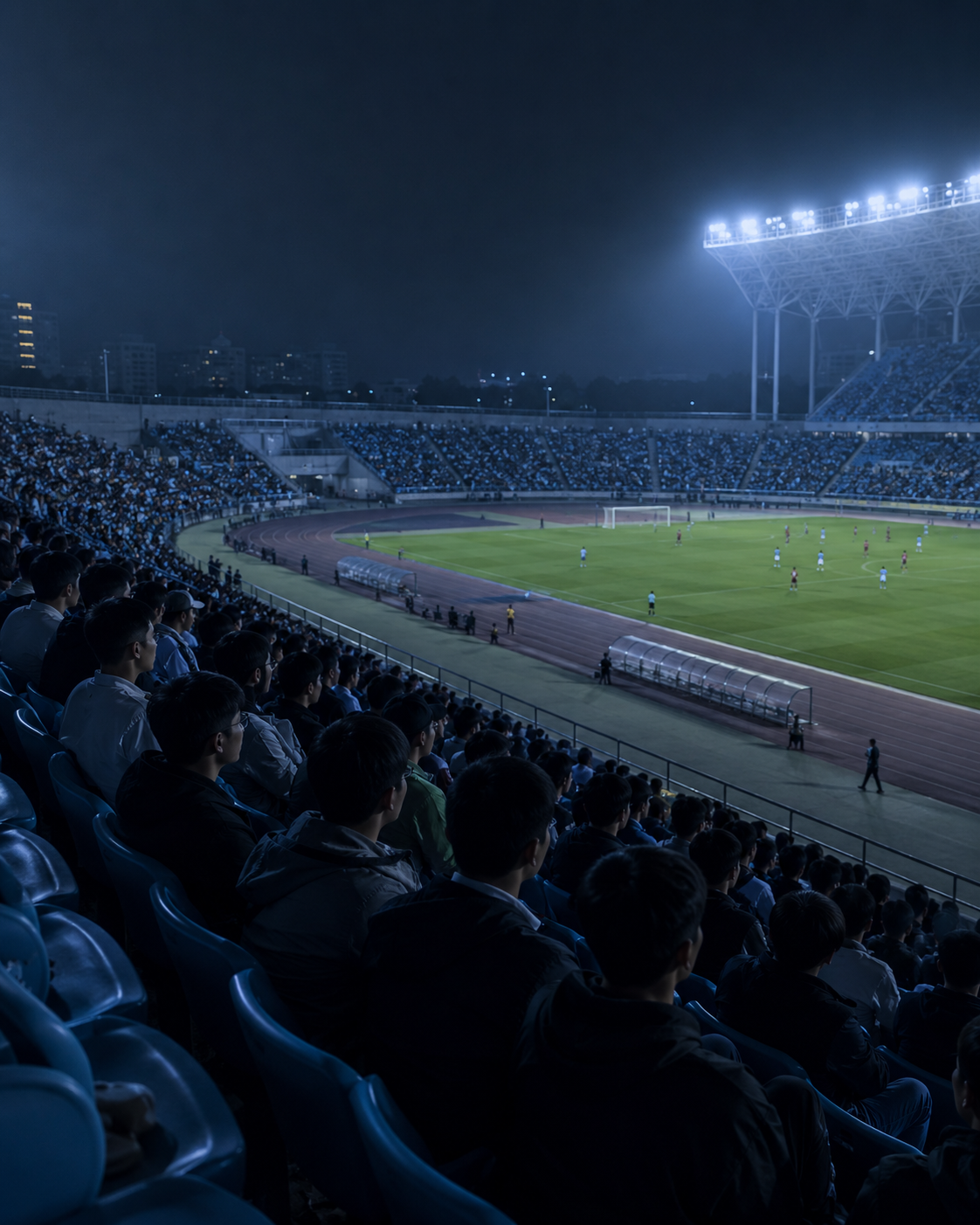 University sports audience watching a match passively from the stands.